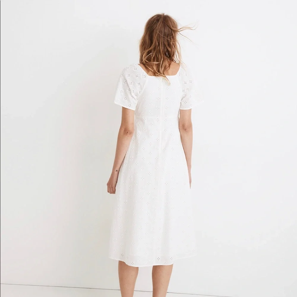 Madewell White Eyelet Tie-Front Midi Dress